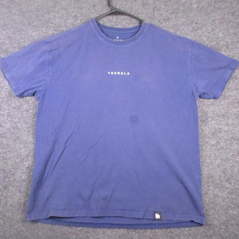 YoungLA Shirt Mens Medium Blue Small Logo Graphic T Shirt Tee Basic Casual